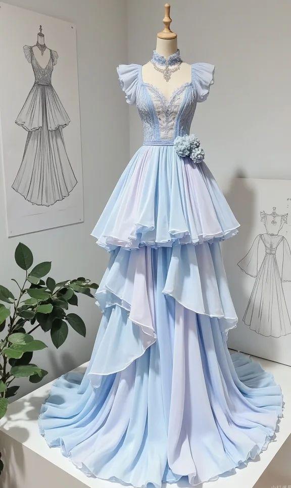 Gradient V-neck A-Line Chiffon Long Prom Dresses Formal Evening Gowns HZ1024