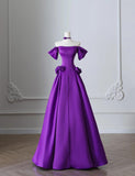 Purple Off Shoulder A-Line Satin Long Prom Dresses Formal Evening Gowns HZ1024