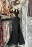Black Scoop Sheath Chiffon Long Prom Dresses Backless Formal Evening Gowns HZ1024
