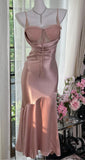 Blush Pink Spaghetti Straps Party Dress Sheath Satin Prom Dresses HZ1024