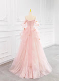 Pink Off-the-shoulder A-Line Tulle Wedding Dress HZ1024
