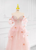 Pink Off-the-shoulder A-Line Tulle Wedding Dress HZ1024