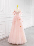 Pink Off-the-shoulder A-Line Tulle Wedding Dress HZ1024