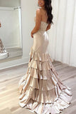 Fuchsia Strapless Mermaid Satin Beaded Long Prom Dresses Formal Evening Dresses With Slits HZ1024