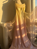 Gradient Yellow Pink Spaghetti Straps Mermaid Satin Prom Dresses Vintage Evening Gowns HZ1024