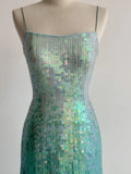 Gradient Jade Spaghetti Strap Sheath Sequins Prom Dresses Backless Evening Gowns HZ1024