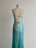 Gradient Jade Spaghetti Strap Sheath Sequins Prom Dresses Backless Evening Gowns HZ1024