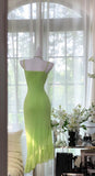 Bud Green Spaghetti Straps Sheath Chiffon Short Prom Dresses Vintage Evening Gowns HZ1024