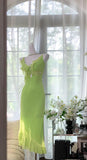 Bud Green Spaghetti Straps Sheath Chiffon Short Prom Dresses Vintage Evening Gowns HZ1024