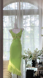 Bud Green Spaghetti Straps Sheath Chiffon Short Prom Dresses Vintage Evening Gowns HZ1024