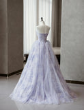 Purple Strapless A-Line Tulle Prom Dresses Sweet 16 Evening Gowns HZ1024