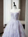 Purple Strapless A-Line Tulle Prom Dresses Sweet 16 Evening Gowns HZ1024