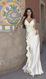 Off-White Mermaid Party Dress Spaghetti Straps Satin Prom Dresses HZ1024
