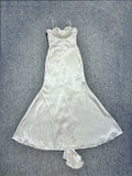 Off-White Mermaid Party Dress Spaghetti Straps Satin Prom Dresses HZ1024