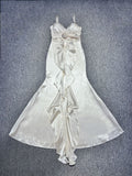 Off-White Mermaid Party Dress Spaghetti Straps Satin Prom Dresses HZ1024