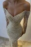 Yellow Off Shoulder Mermaid Long Sleeve Beaded Prom Dresses Fashion Evening Dress HZ1024