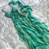 Green Spaghetti Straps Sheath Chiffon Beaded Prom Dresses HZ1024
