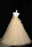 Yellow One Shoulder A-Line Tulle Prom Dresses Formal Birthday Evening Gowns HZ1024