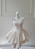 Cream White Square Neck A-Line Satin Short Prom Dress, Homecoming Dress HZ1024