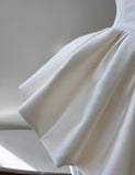 Cream White Square Neck A-Line Satin Short Prom Dress, Homecoming Dress HZ1024