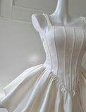 Cream White Square Neck A-Line Satin Short Prom Dress, Homecoming Dress HZ1024