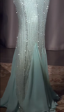 Tiffany Blue V-neck Mermaid Chiffon Beaded Ball Dress Elegant Evening Gowns HZ1024