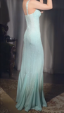 Tiffany Blue V-neck Mermaid Chiffon Beaded Ball Dress Elegant Evening Gowns HZ1024