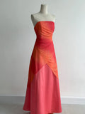 Orange Strapless A-Line Chiffon Satin Ball Dress Formal Evening Gowns HZ1024