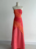Orange Strapless A-Line Chiffon Satin Ball Dress Formal Evening Gowns HZ1024