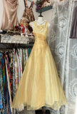 Butter Yellow Evening Gowns Round Neck A-Line Tulle Party Dress HZ1024