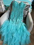 Blue Sweetheart Neck Mermaid Tulle Appliques Long Prom Dresses Formal Evening Gowns HZ1024