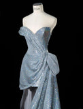 Silver Sweetheart Neck A-Line Sequins Long Prom Dresses Formal Evening Gowns HZ1024