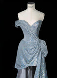 Silver Sweetheart Neck A-Line Sequins Long Prom Dresses Formal Evening Gowns HZ1024