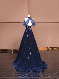 Navy Blue Sweetheart A-Line Velvet Long Prom Dresses Formal Evening Dresses HZ1024