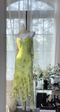 Green Spaghetti Straps Mermaid Chiffon Beaded Prom Dresses Vintage Party Dress HZ1024
