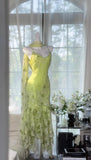 Green Spaghetti Straps Mermaid Chiffon Beaded Prom Dresses Vintage Party Dress HZ1024
