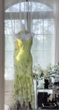 Green Spaghetti Straps Mermaid Chiffon Beaded Prom Dresses Vintage Party Dress HZ1024