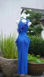 Royal Blue Party Dress Chiffon U Neck Bodycon Prom Dresses HZ1024