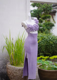 Lilac Square Neck Applique Bodycon Short Prom Dresses Party Dress with Slits HZ1024