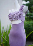 Lilac Square Neck Applique Bodycon Short Prom Dresses Party Dress with Slits HZ1024