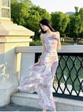 Purple Spaghetti Straps A-Line Chiffon Prom Dresses Evening Gowns with Ruffles HZ1024