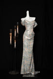 Off-shoulder Mermaid Sequined Prom Dresses With Open Back Formal Evening Gowns HZ1024