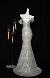 Off-shoulder Mermaid Sequined Prom Dresses With Open Back Formal Evening Gowns HZ1024