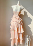 Peach Halter Neck A-Line Chiffon Layered Prom Dresses Fashion Birthday Evening Dress Gowns HZ1024