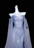 Gray Purple Sweetheart Mermaid Satin Mask Prom Dresses Formal Evening Gowns HZ1024