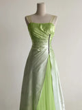 Green Square Neck A-Line Satin Sequins Prom Dresses Vintage Tulle Party Dress HZ1024