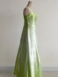Green Square Neck A-Line Satin Sequins Prom Dresses Vintage Tulle Party Dress HZ1024