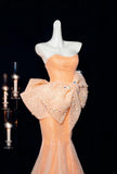Orange Strapless Mermaid Tulle Prom Dresses Glam Bow Evening Gowns HZ1024