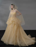 Light Orange Spaghetti Straps A-Line Tulle Long Prom Dresses Gorgeous Wedding Dress with Rhinestones HZ1024