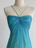 Gradient Turquoise Satin Chiffon Sheath Prom Dresses Vintage Formal Evening Gowns HZ1024